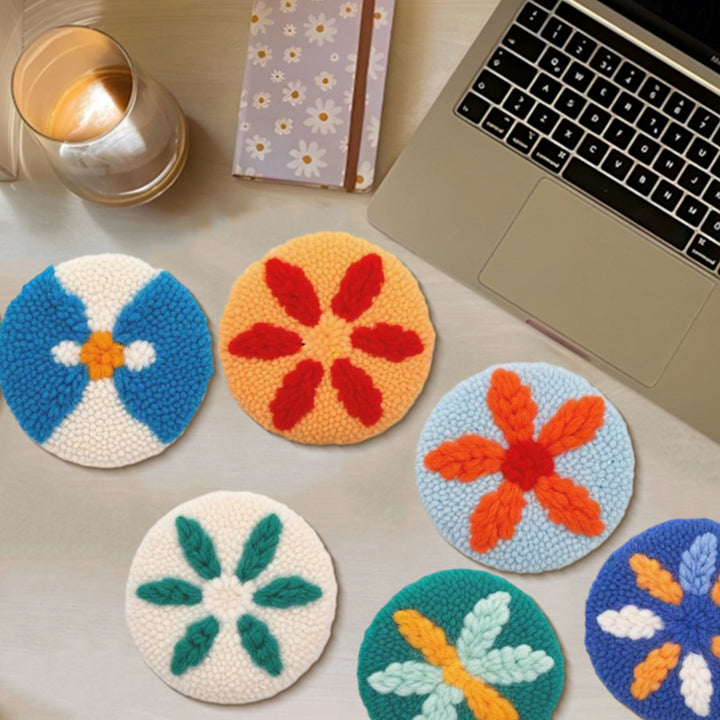 Petal Punch Needle Coasters Kits 6 Pack