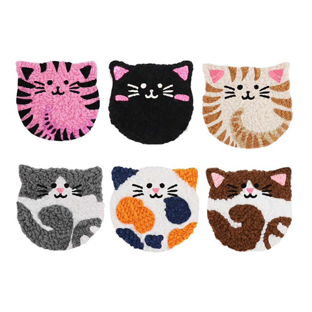 Cute Kitten Punch Needle Coasters Kits 6 Pack