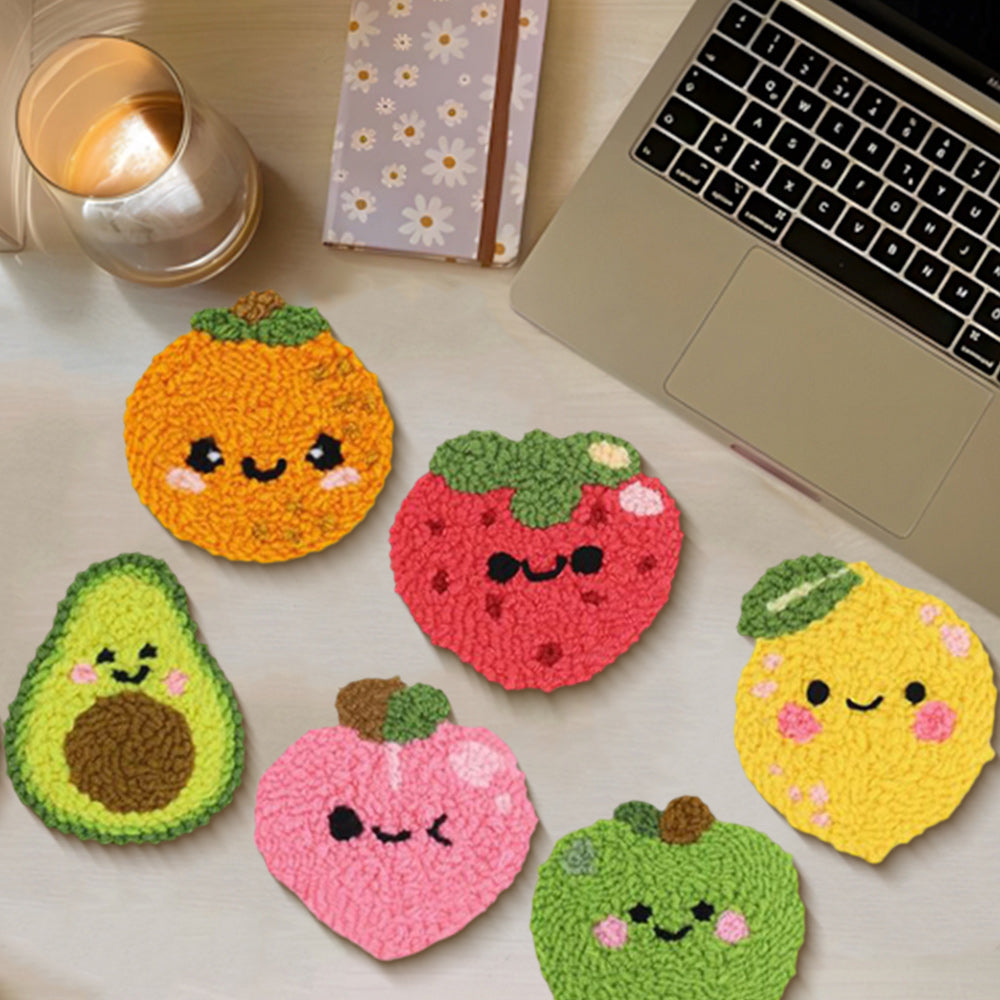 Fruits Punch Needle Coasters Kits 6 Pack