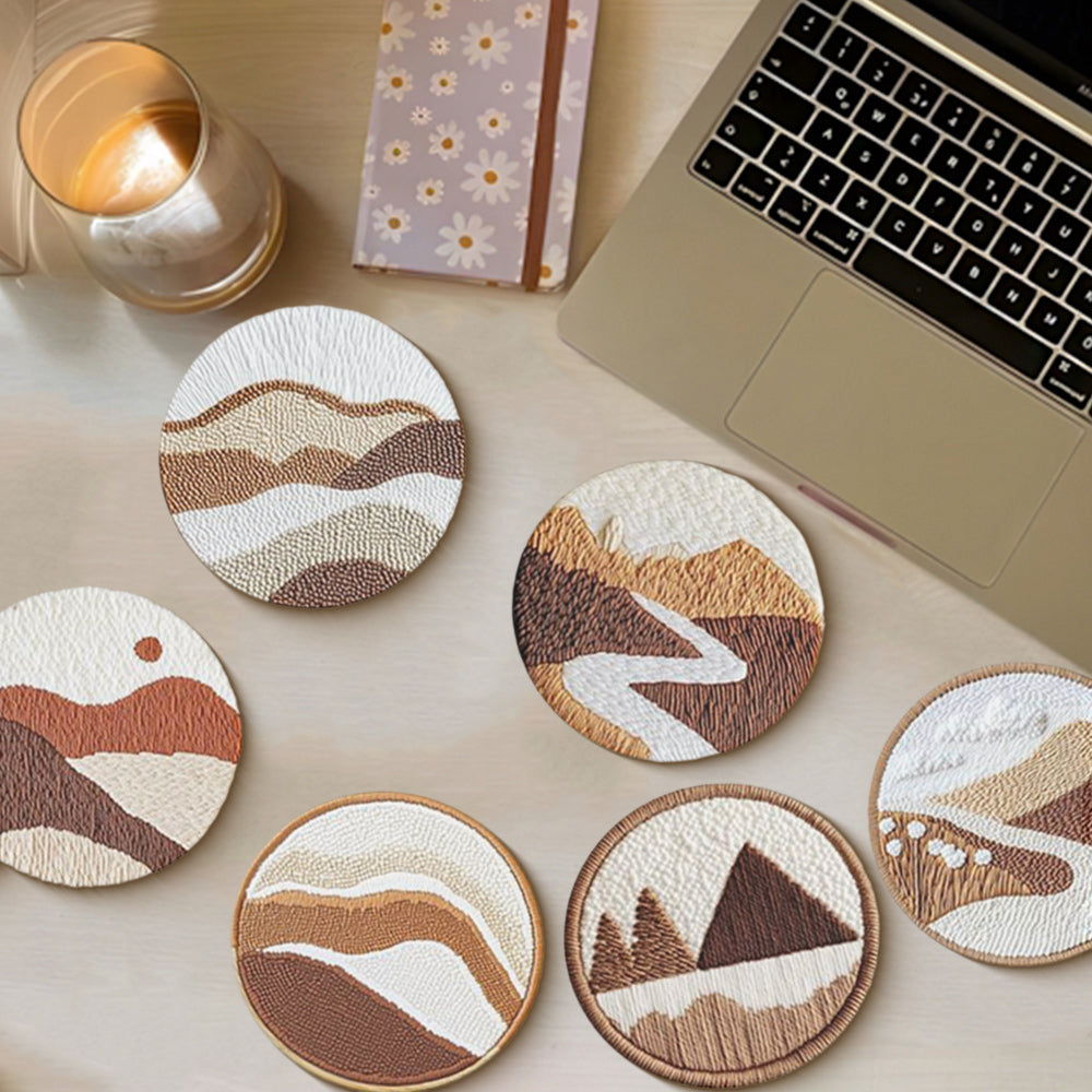 Autumn Scenery Punch Needle Coasters Kits 6 Pack