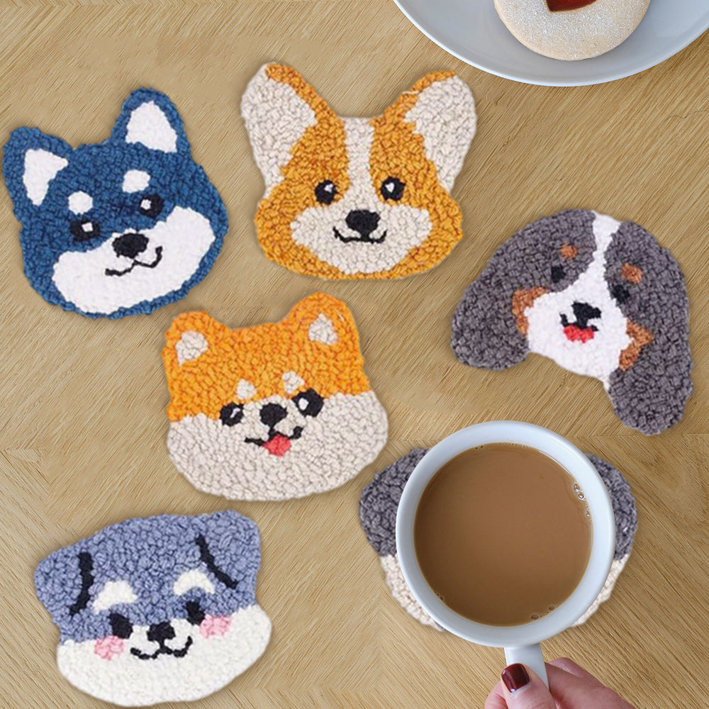 Different Dogs Punch Needle Coasters Kits 6 Pack