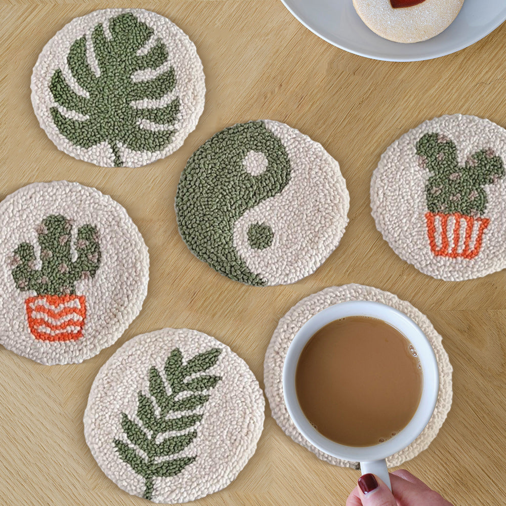 Plant Punch Needle Coasters Kits 6 Pack
