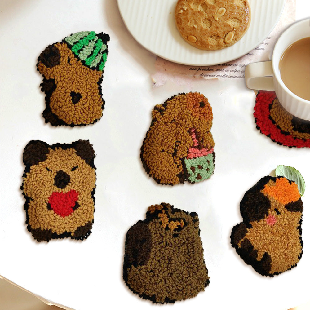 Capybaras Punch Needle Coasters Kits 6 Pack