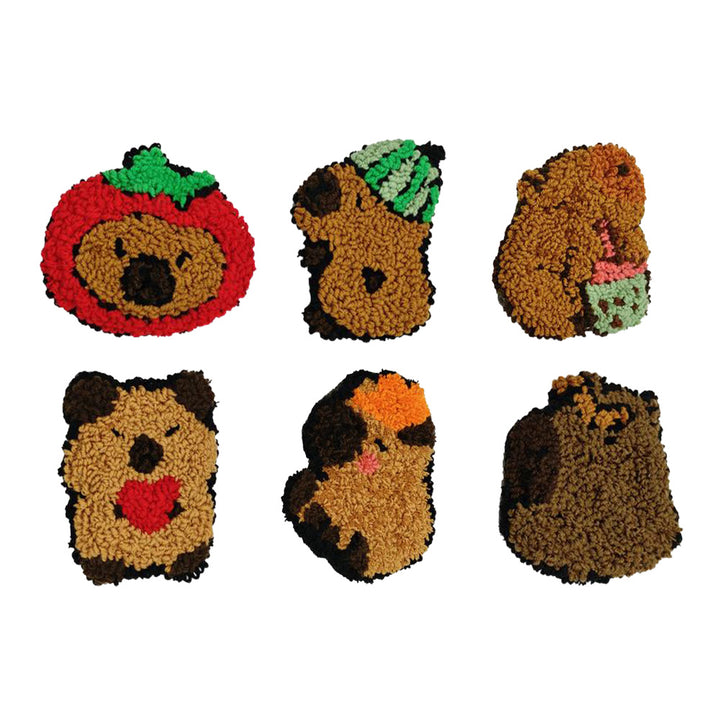 Capybaras Punch Needle Coasters Kits 6 Pack