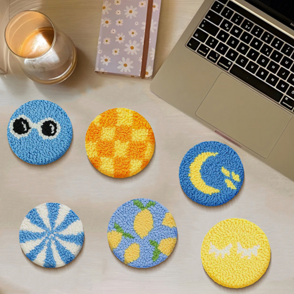 Moon & Frog Punch Needle Coasters Kits 6 Pack