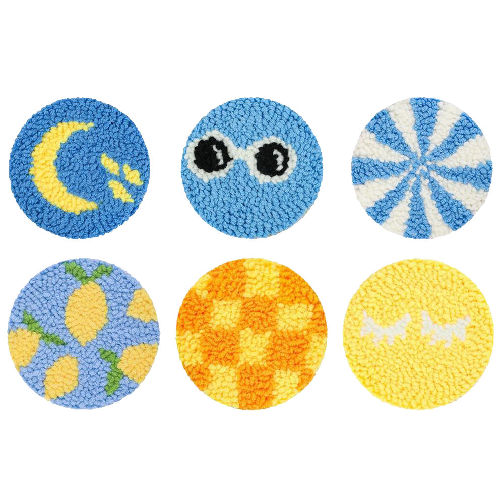 Moon & Frog Punch Needle Coasters Kits 6 Pack