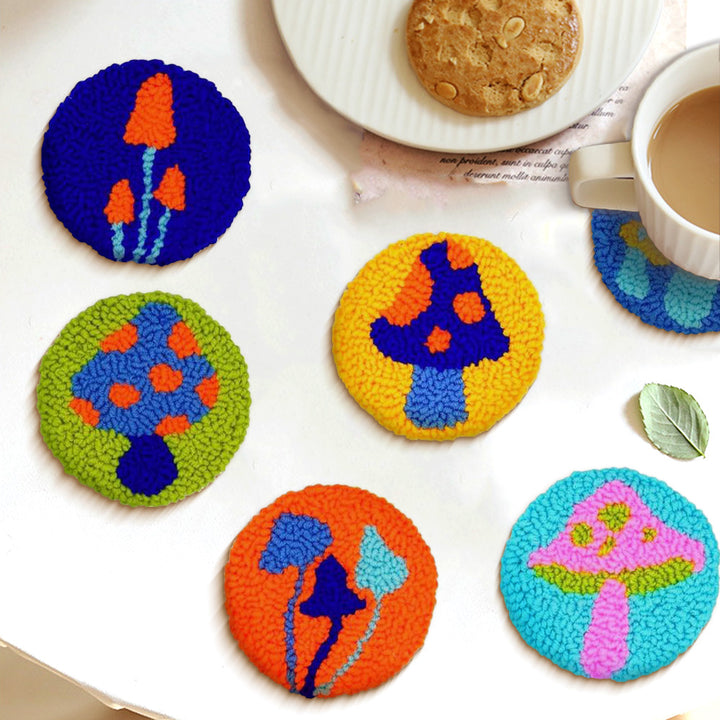 Mushroom Punch Needle Coasters Kits 6 Pack