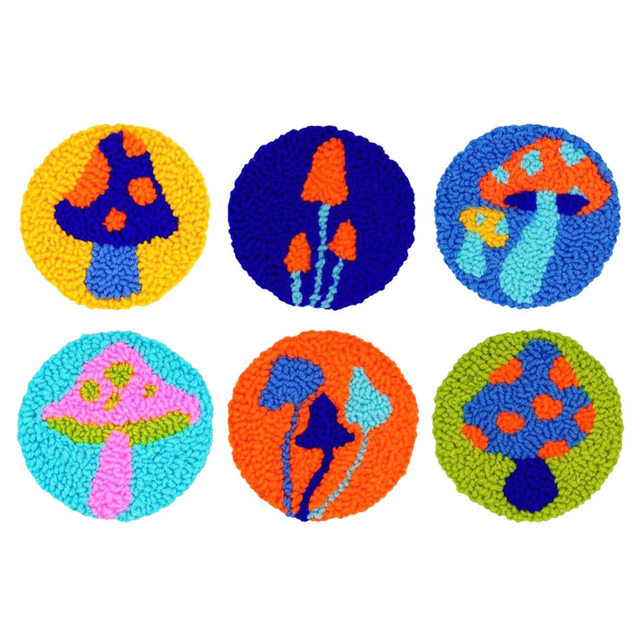 Mushroom Punch Needle Coasters Kits 6 Pack