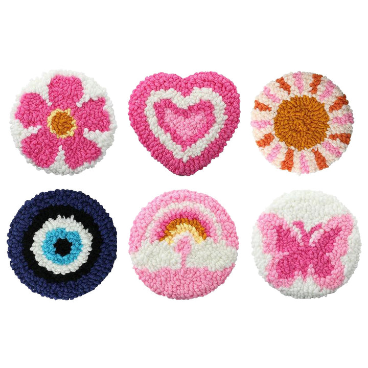 Flower & Heart Punch Needle Coasters Kits 6 Pack