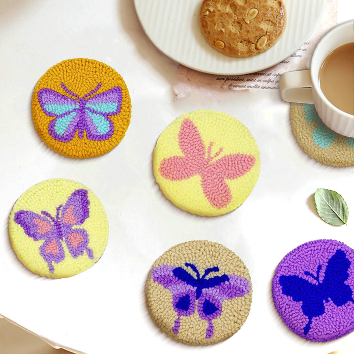 Butterfly Punch Needle Coasters Kits 6 Pack