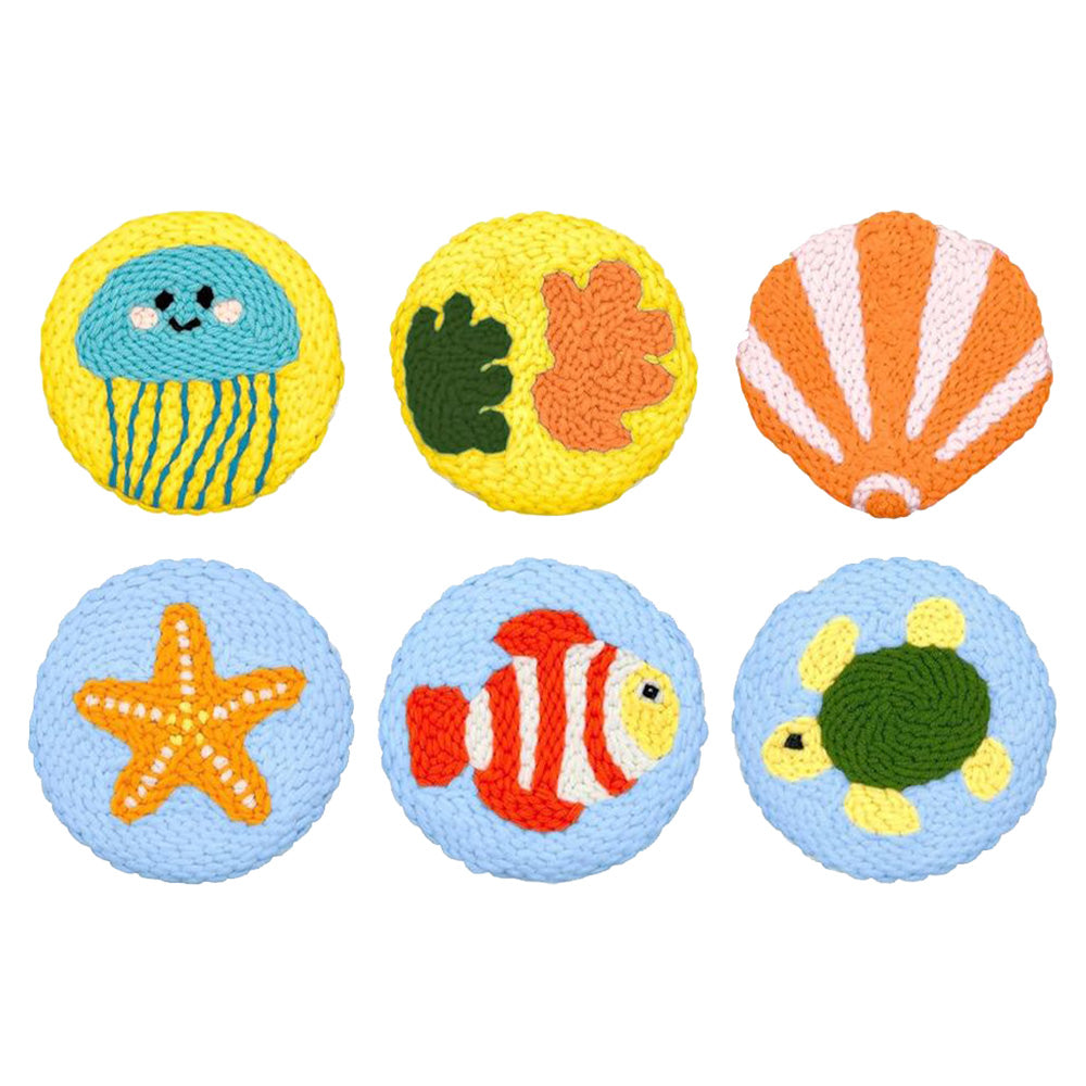 Ocean Creatures Punch Needle Coasters Kits 6 Pack