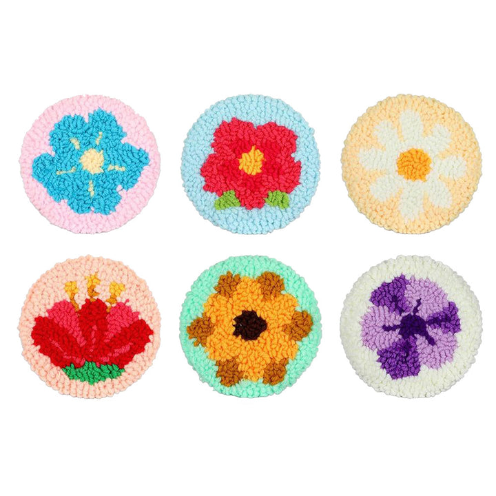 Floral Punch Needle Coasters Kits 6 Pack