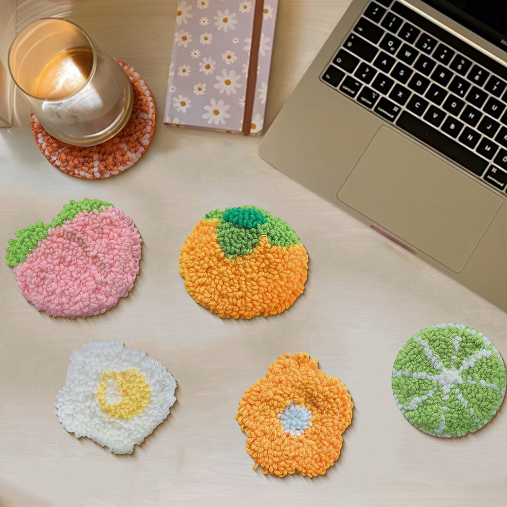 Fruit Slice Punch Needle Coasters Kits 6 Pack