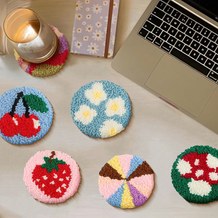 Berry & Floral Punch Needle Coasters Kits 6 Pack
