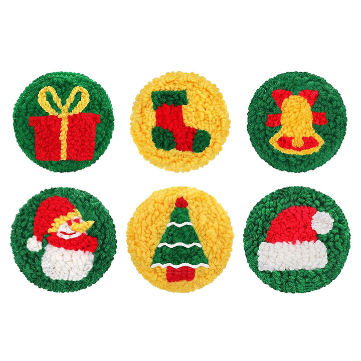 Christmas Theme Punch Needle Coasters Kits 6 Pack