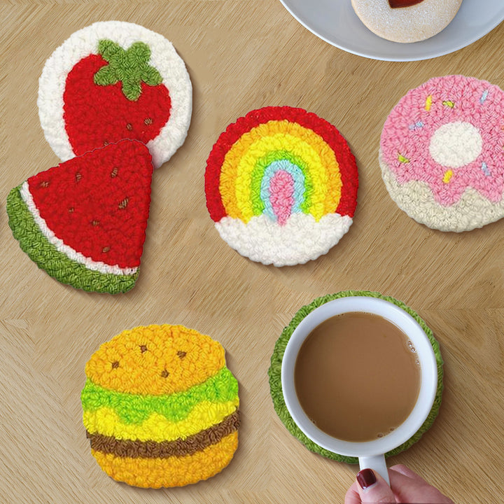 Rainbow & Treat Punch Needle Coasters Kits 6 Pack
