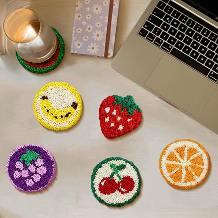 Fruit Slice Punch Needle Coasters Kits 6 Pack