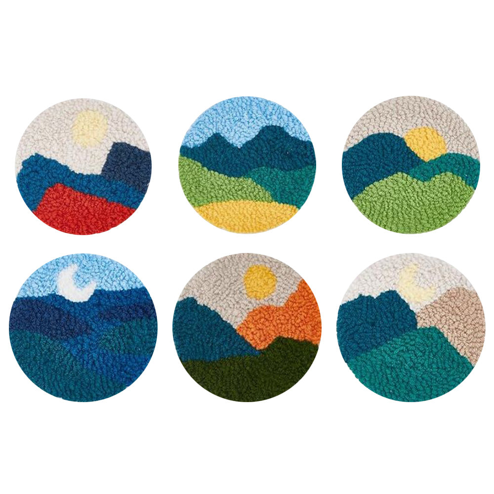 Mountain Landscape Punch Needle Coasters Kits 6 Pack