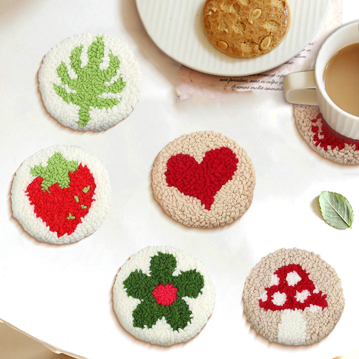 Fruit & Heart Punch Needle Coasters Kits 6 Pack