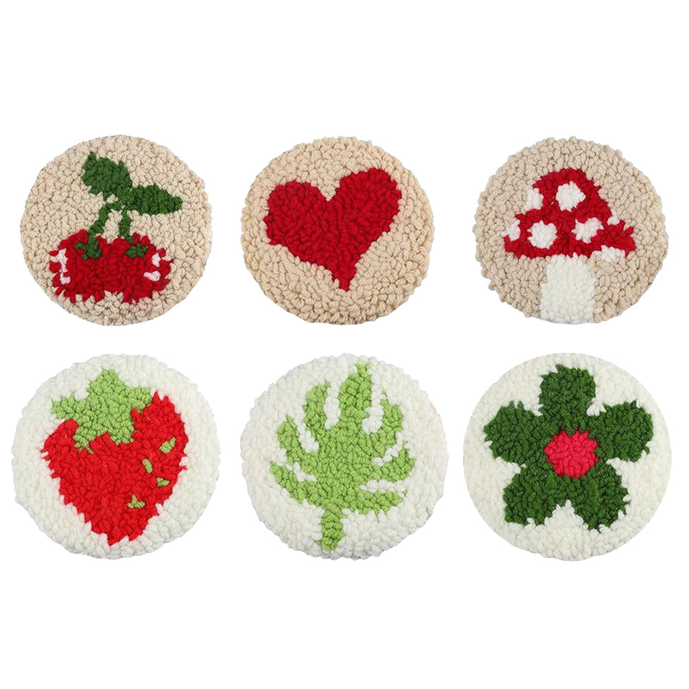 Fruit & Heart Punch Needle Coasters Kits 6 Pack