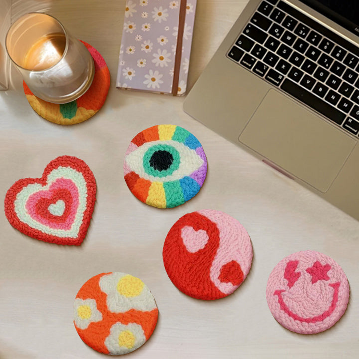 Fun Pattern Punch Needle Coasters Kits 6 Pack