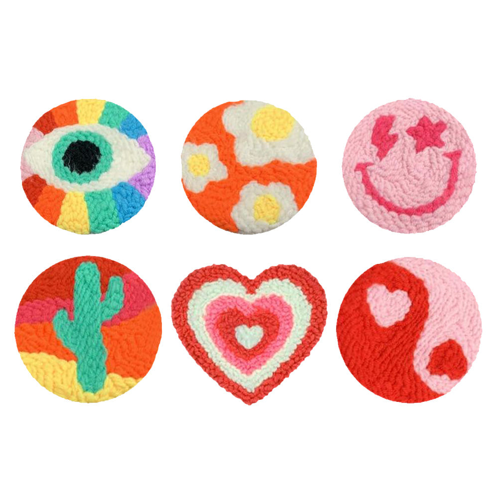 Fun Pattern Punch Needle Coasters Kits 6 Pack