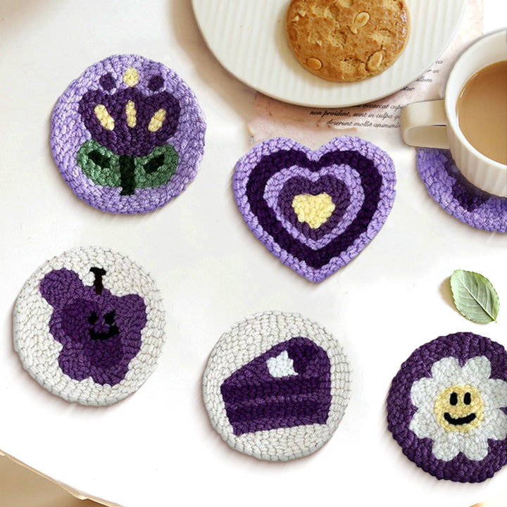 Purple Themed Punch Needle Coasters Kits 6 Pack