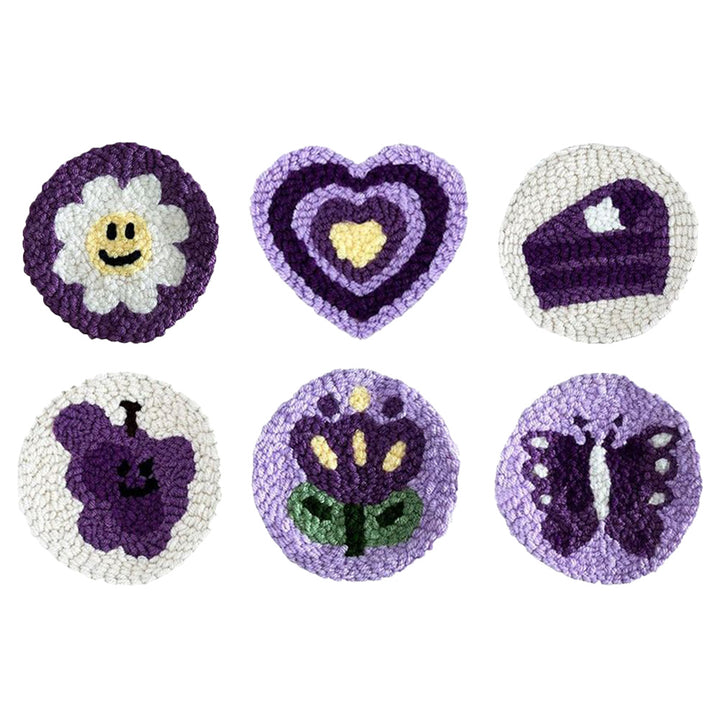 Purple Themed Punch Needle Coasters Kits 6 Pack