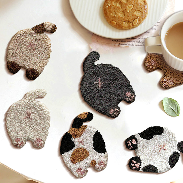 Cat Butt Punch Needle Coasters Kits 6 Pack