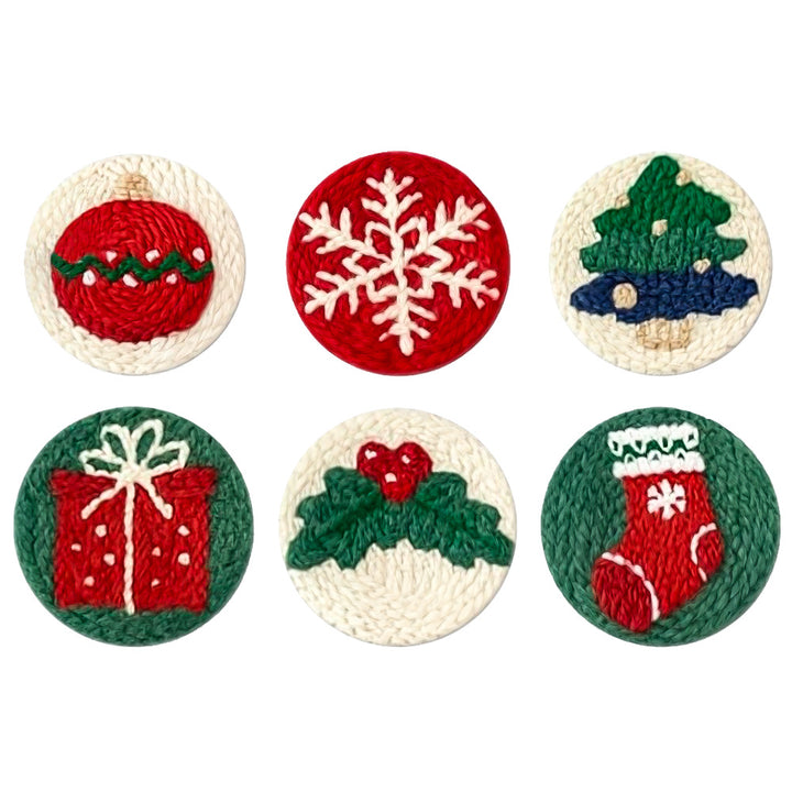 Christmas Ornament Punch Needle Coasters Kits 6 Pack