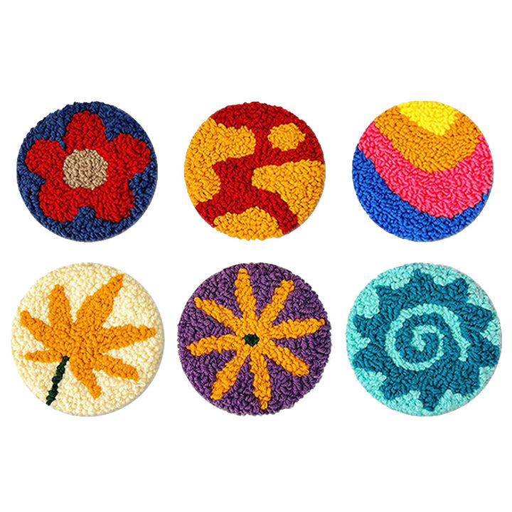 Floral Pattern Punch Needle Coasters Kits 6 Pack