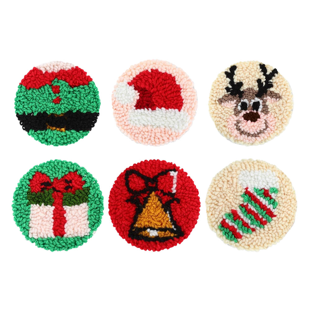Christmas Elf & Reindeer Punch Needle Coasters Kits 6 Pack