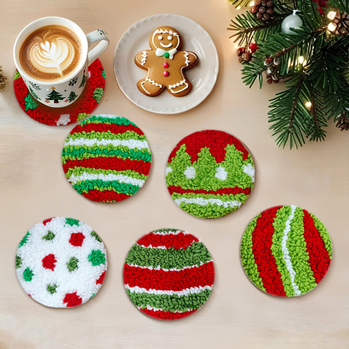 Christmas Colors Punch Needle Coasters Kits 6 Pack