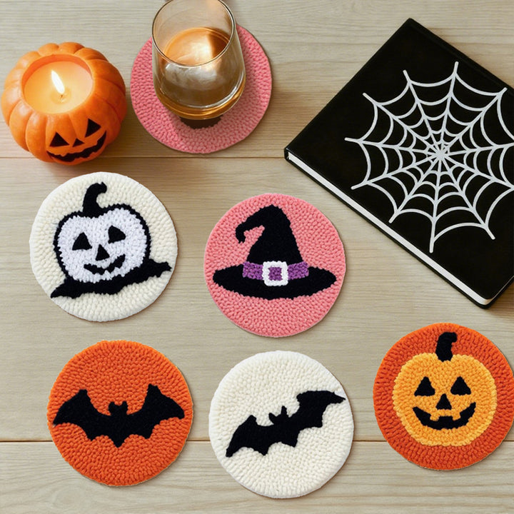 Halloween Elements Punch Needle Coasters Kits 6 Pack