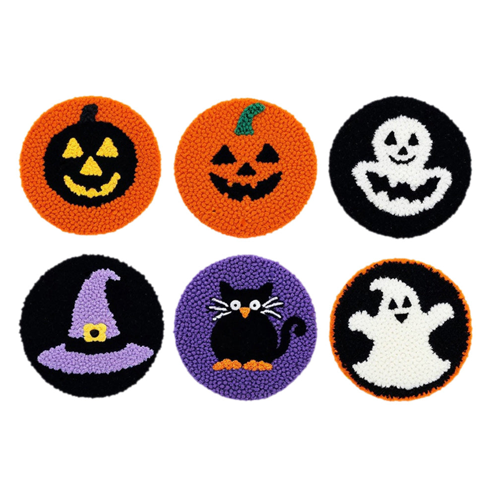 Halloween Cute Elements Punch Needle Coasters Kits 6 Pack