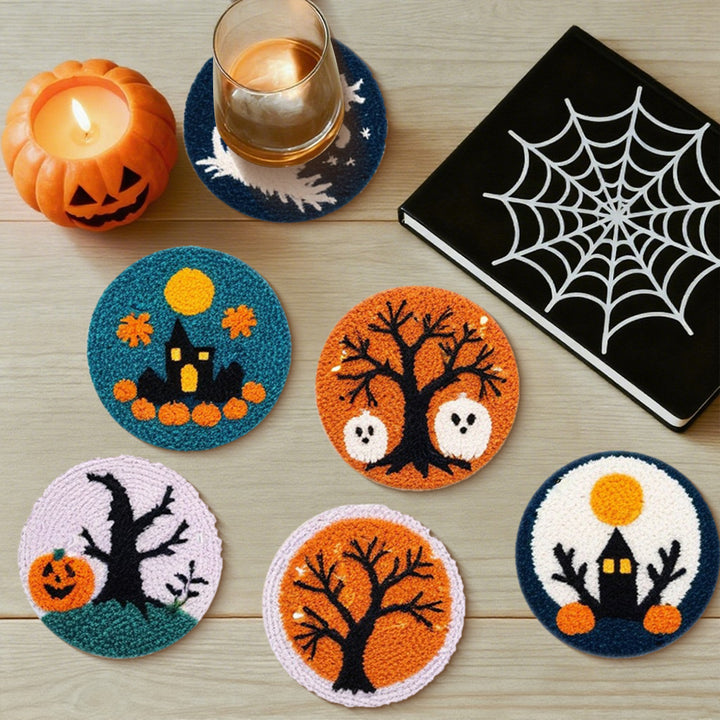 Halloween Tree Punch Needle Coasters Kits 6 Pack