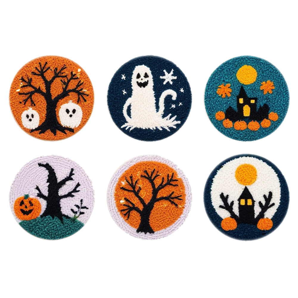 Halloween Tree Punch Needle Coasters Kits 6 Pack
