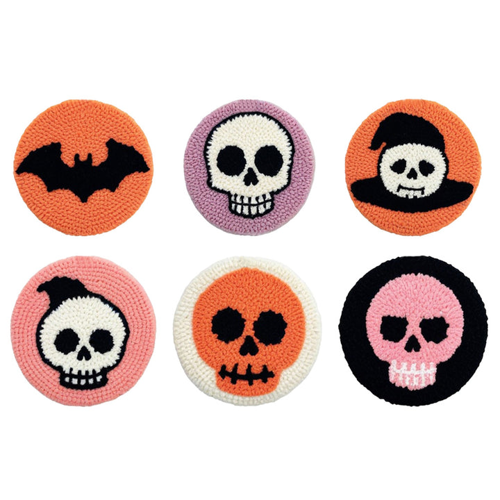 Halloween Skull & Bat Punch Needle Coasters Kits 6 Pack