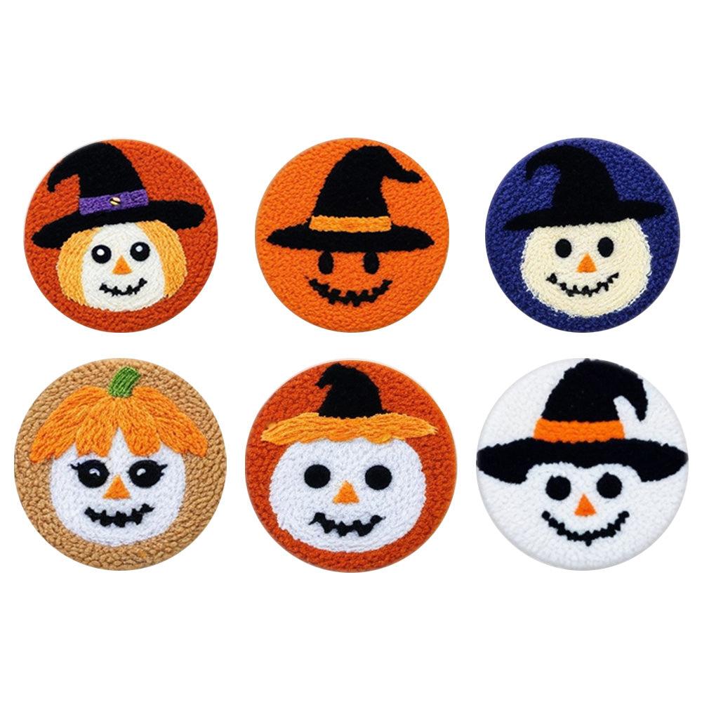 Halloween Witch & Pumpkin Punch Needle Coasters Kits 6 Pack