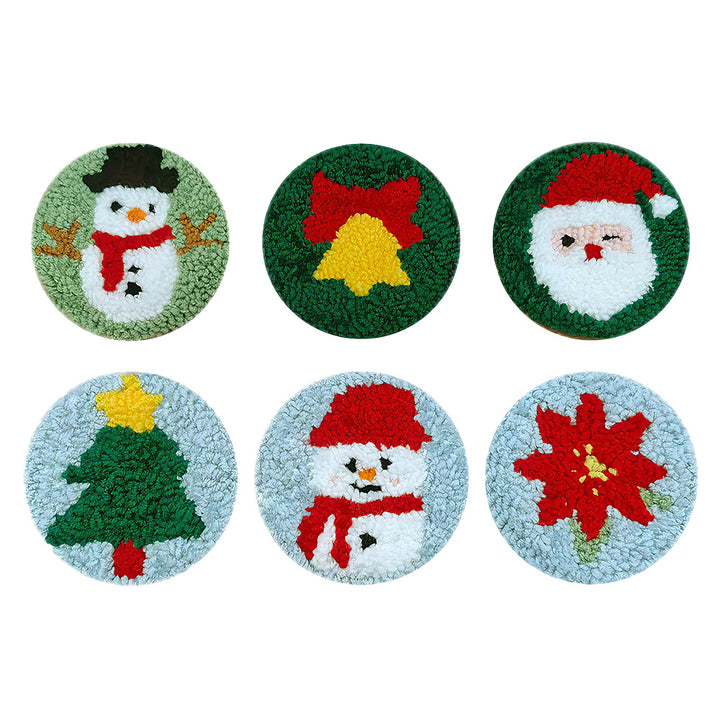 Christmas Snowman Decorations Punch Needle Coasters Kits 6 Pack