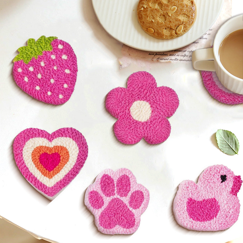 Pink Decorations Punch Needle Coasters Kits 6 Pack