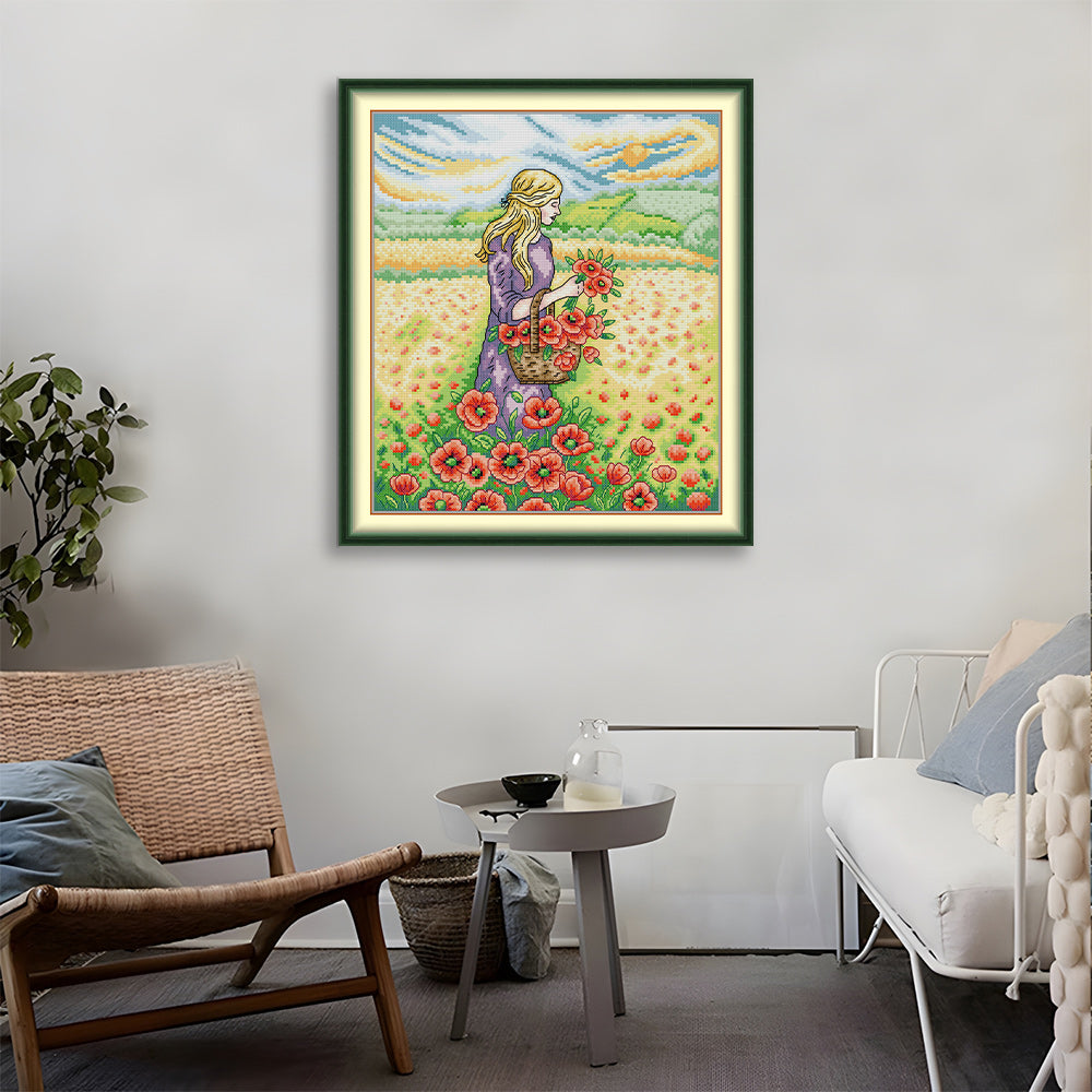The Girl Who Picks Flowers Cross Stitch Kits
