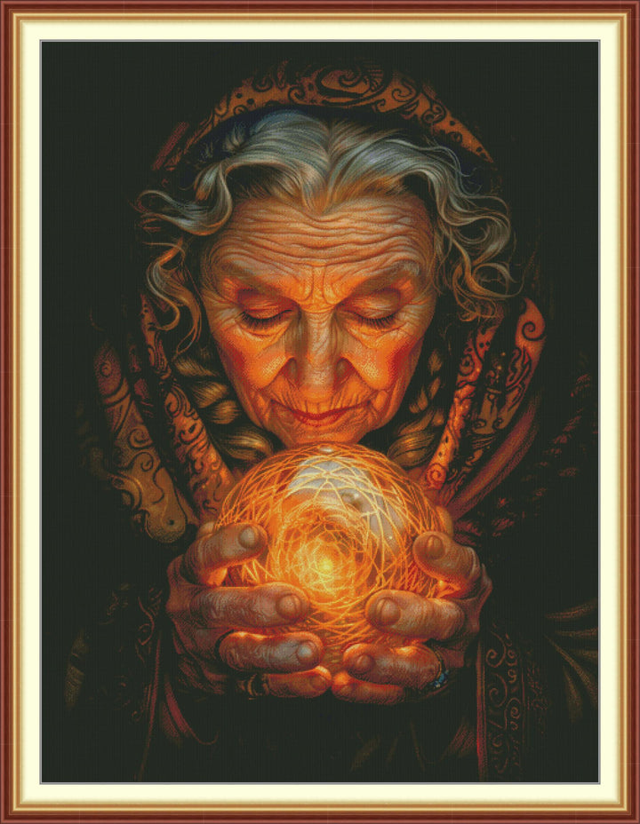 Old Woman Holding a Magic Ball Cross Stitch Kits