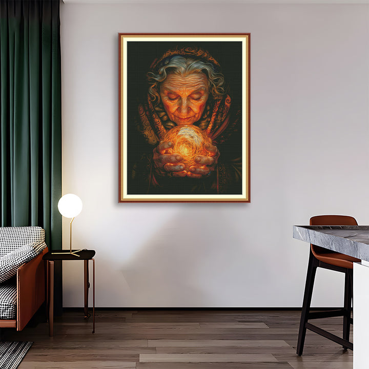 Old Woman Holding a Magic Ball Cross Stitch Kits