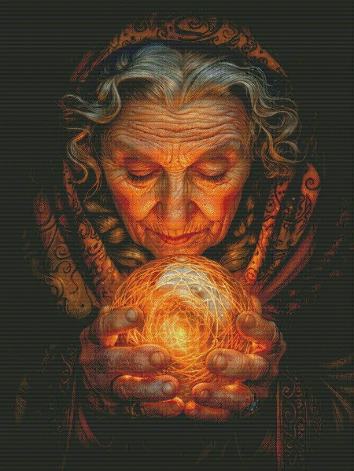 Old Woman Holding a Magic Ball Cross Stitch Kits
