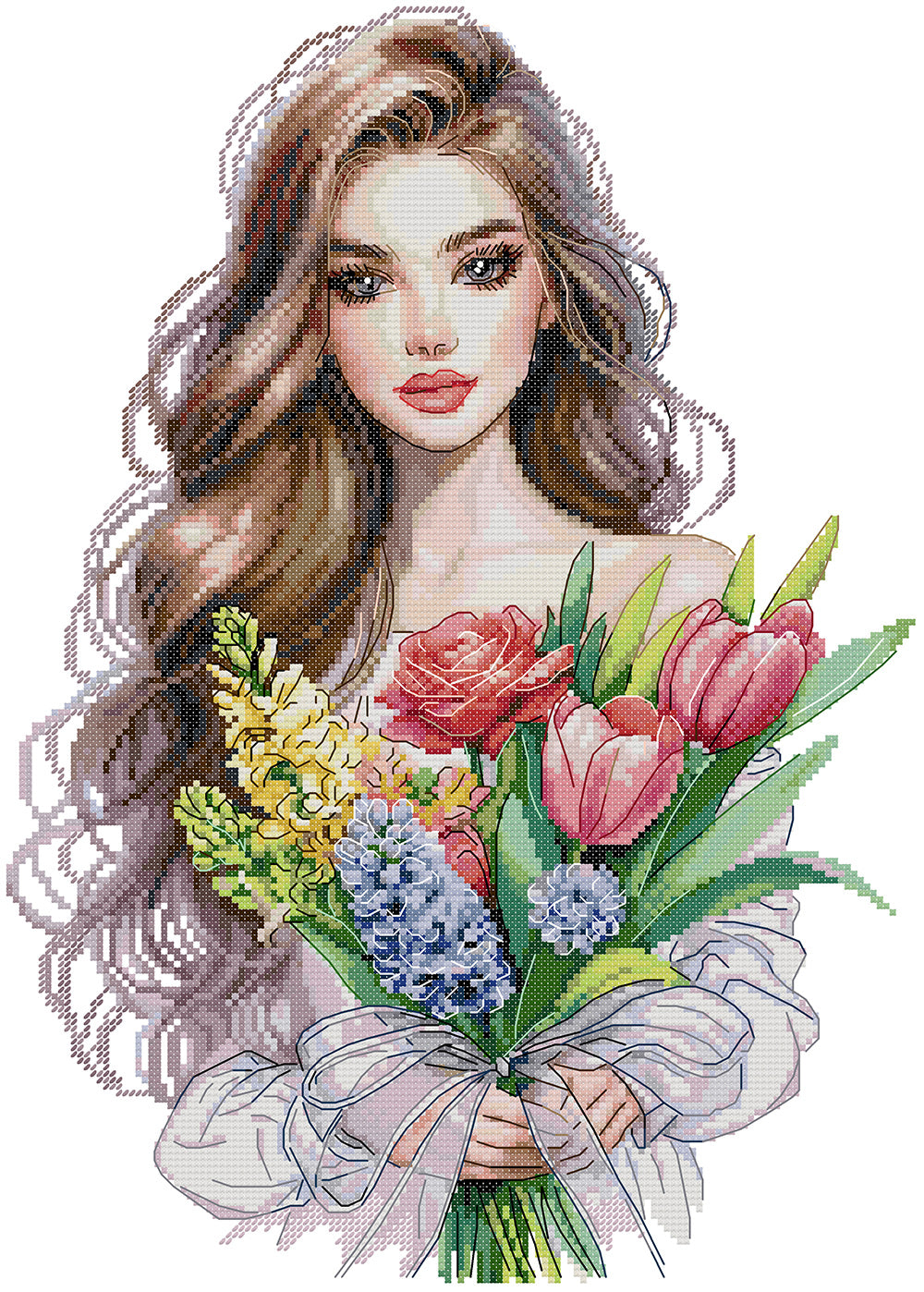 Pretty Girl with Flowers Cross Stitch Kits