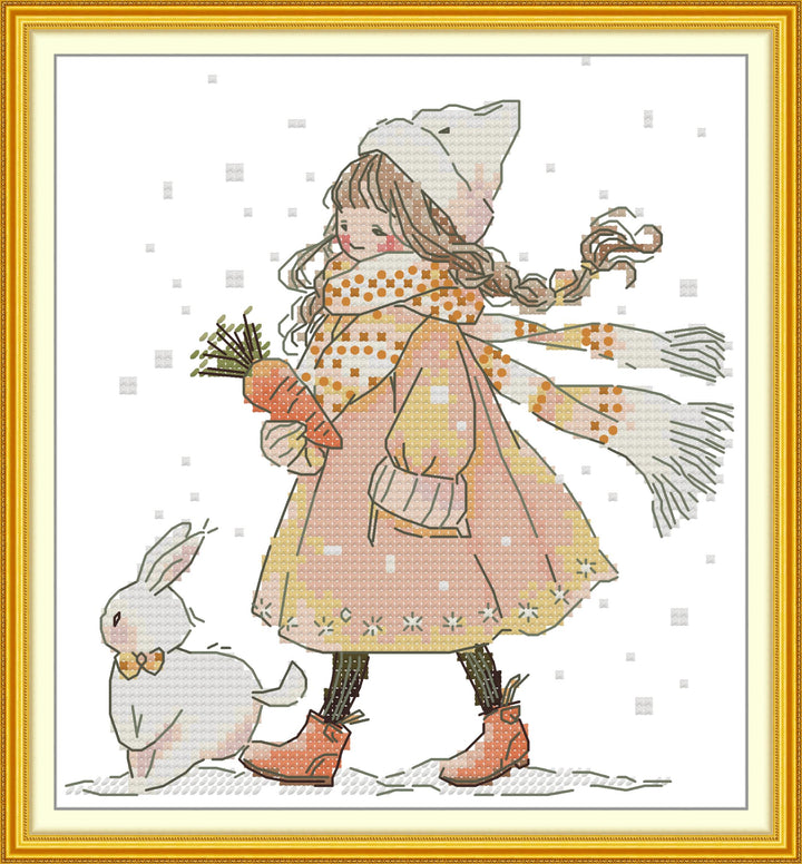 Snow Girl and Rabbit Cross Stitch Kits