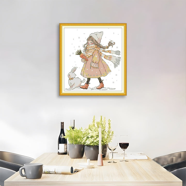 Snow Girl and Rabbit Cross Stitch Kits