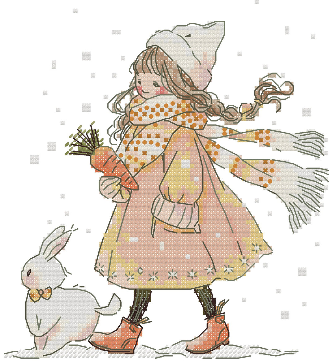 Snow Girl and Rabbit Cross Stitch Kits