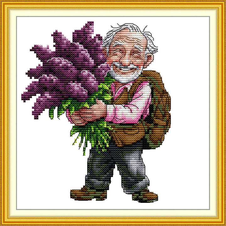 Friendly Grandpa Lavender Cross Stitch Kits